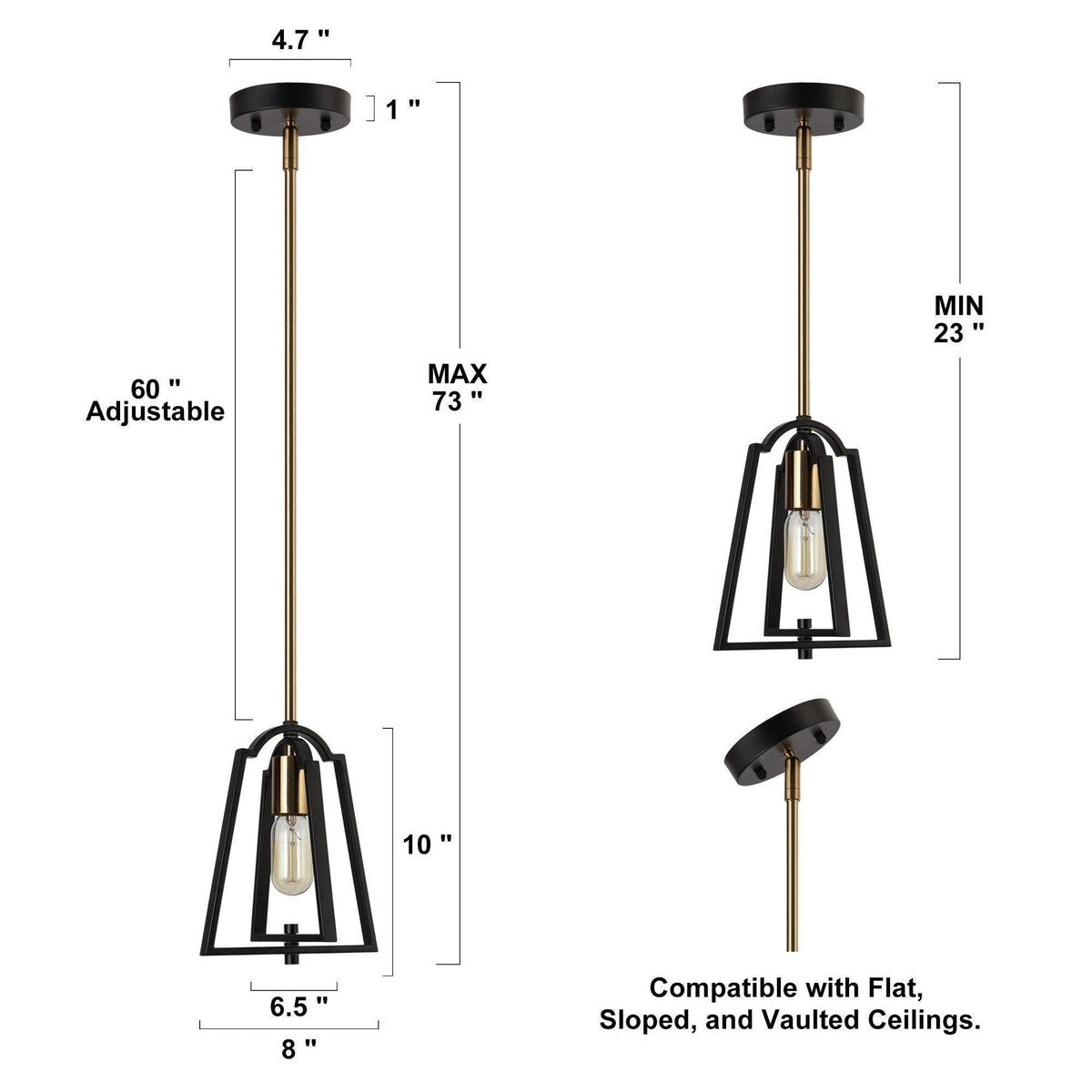 Modern Farmhouse 1-Light Mini Metal Cage Island Pendant Lights for Dining Room - 8" L x 6.5" W x 10" H