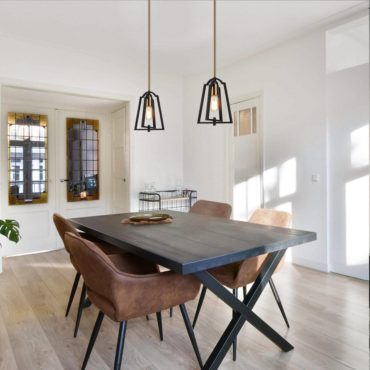 Modern Farmhouse 1-Light Mini Metal Cage Island Pendant Lights for Dining Room - 8" L x 6.5" W x 10" H
