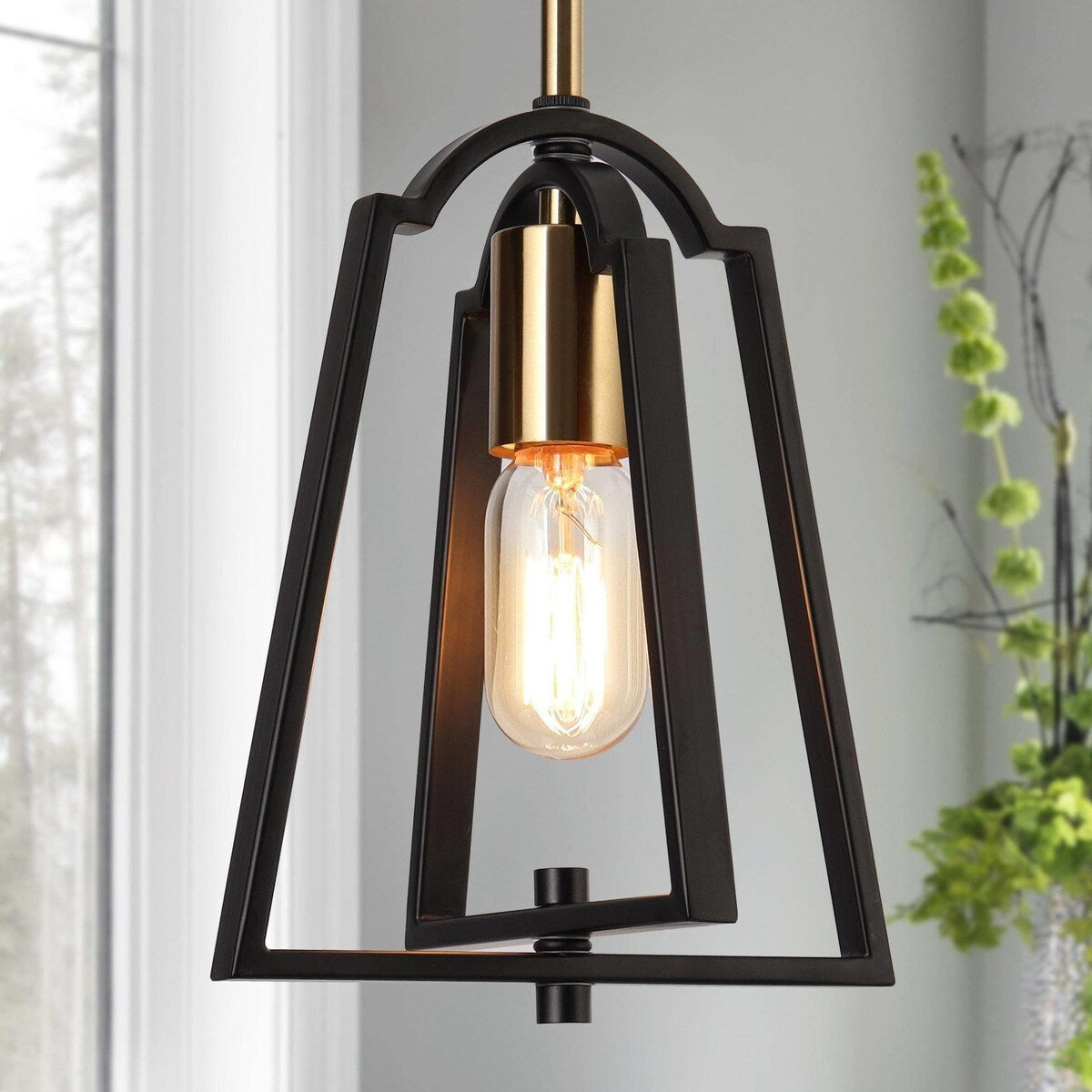 Modern Farmhouse 1-Light Mini Metal Cage Island Pendant Lights for Dining Room - 8" L x 6.5" W x 10" H