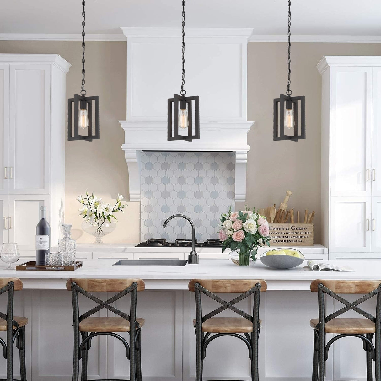 Modern Farmhouse 1-light Geometric Kitchen Island Pendant Lighting - 8 in. D