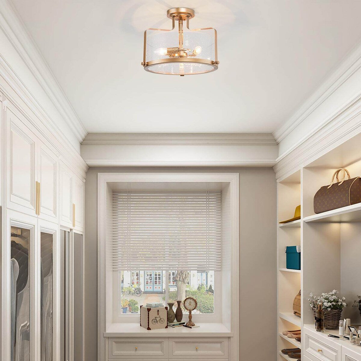 Modern Farmhouse 3-Light Drum Glass Semi-Flush Mount Ceiling Lights