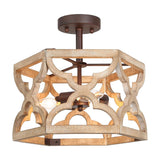 Modern Farmhouse 3-Light Wood Semi-Flush Mount Rustic Ceiling Light - D14"x H 13"