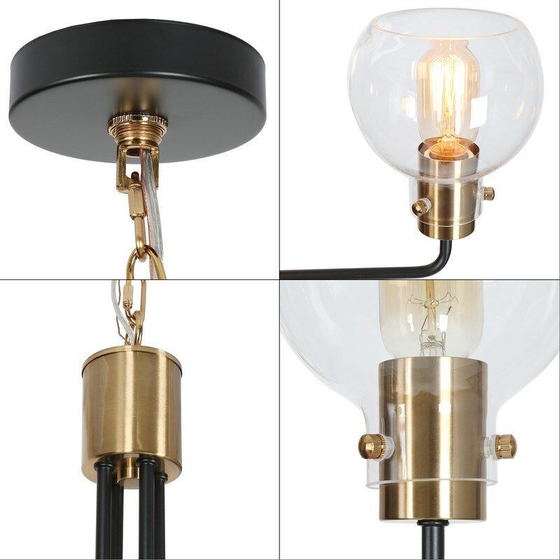 Modern Farmhouse 4-Light Black Gold Glass Chandelier for Dining Room - 20" D x 19" H