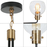 Modern Farmhouse 4-Light Black Gold Glass Chandelier for Dining Room - 20" D x 19" H