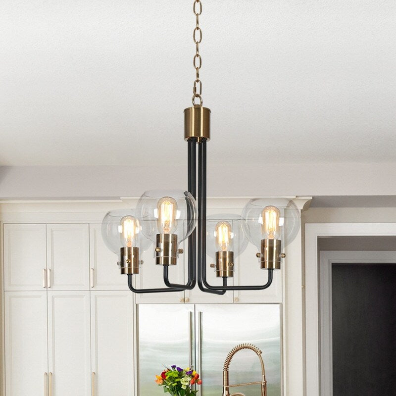 Modern Farmhouse 4-Light Black Gold Glass Chandelier for Dining Room - 20" D x 19" H