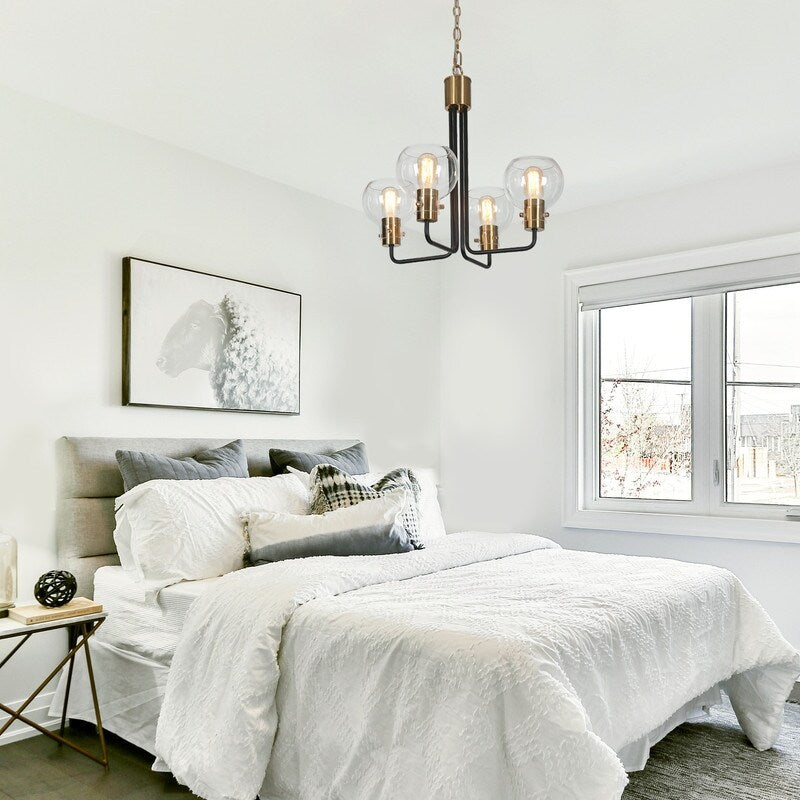 Modern Farmhouse 4-Light Black Gold Glass Chandelier for Dining Room - 20" D x 19" H