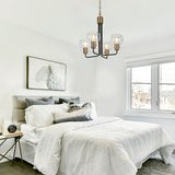 Modern Farmhouse 4-Light Black Gold Glass Chandelier for Dining Room - 20" D x 19" H