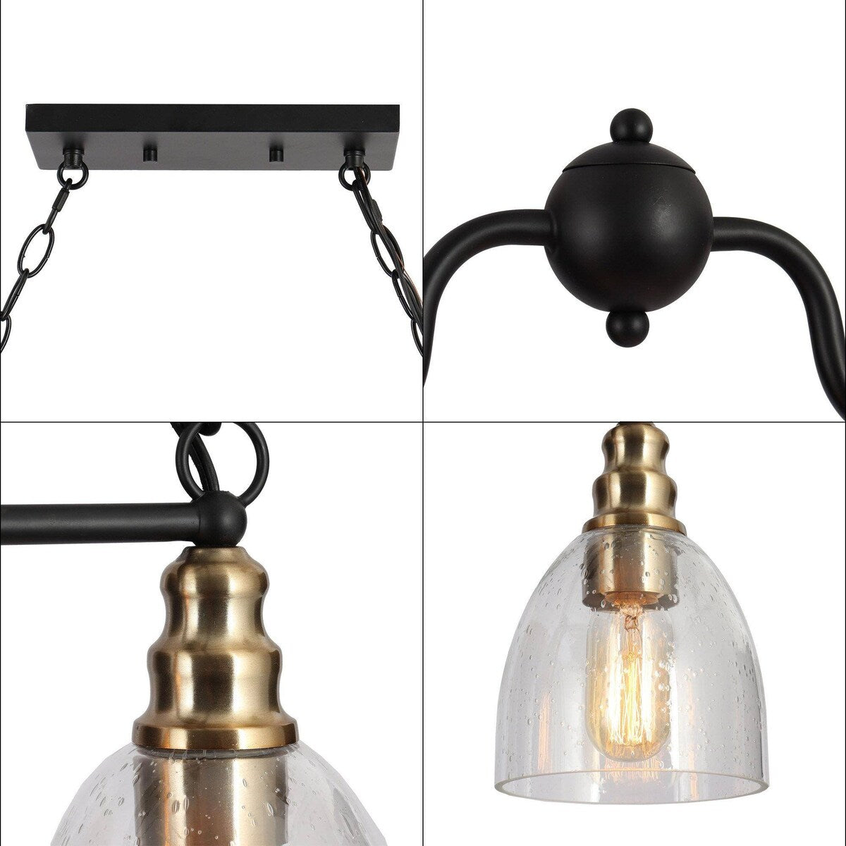 Modern Farmhouse 4-light Glass Linear Chandelier Diningroom Black Gold Industrial Kitchen Island Lighting - 32 inches