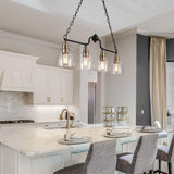 Modern Farmhouse 4-light Glass Linear Chandelier Diningroom Black Gold Industrial Kitchen Island Lighting - 32 inches