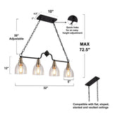Modern Farmhouse 4-light Glass Linear Chandelier Diningroom Black Gold Industrial Kitchen Island Lighting - 32 inches