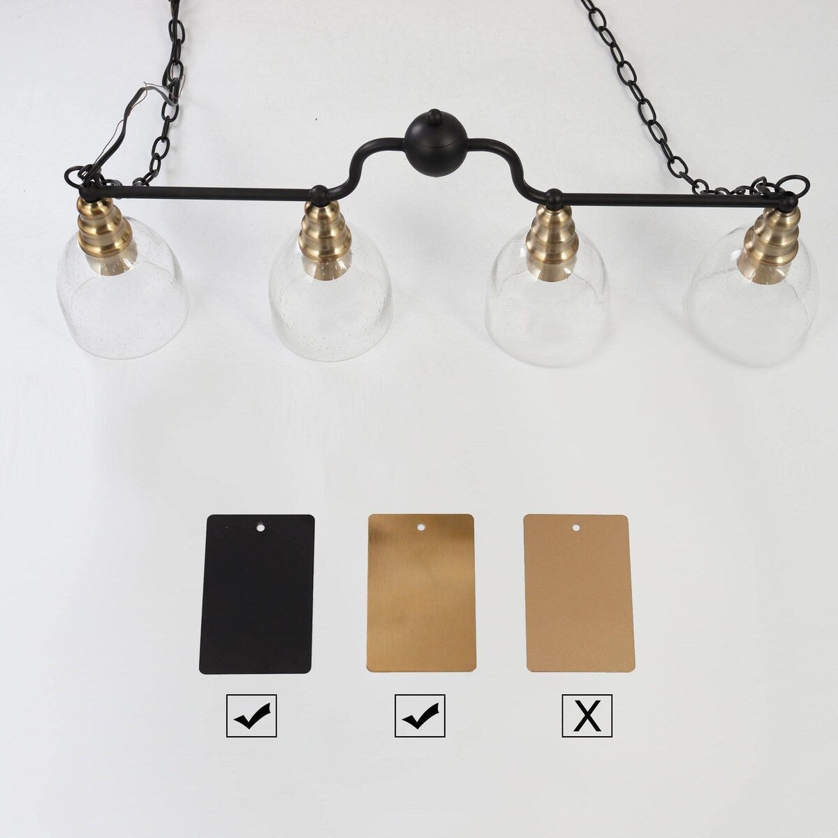 Modern Farmhouse 4-light Glass Linear Chandelier Diningroom Black Gold Industrial Kitchen Island Lighting - 32 inches