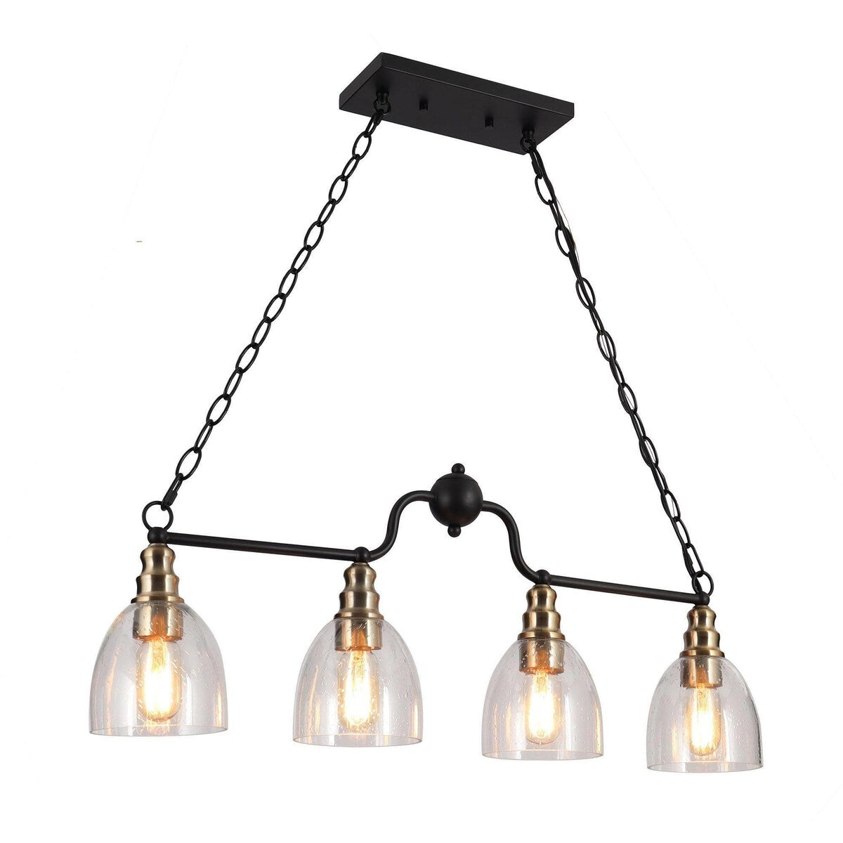 Modern Farmhouse 4-light Glass Linear Chandelier Diningroom Black Gold Industrial Kitchen Island Lighting - 32 inches