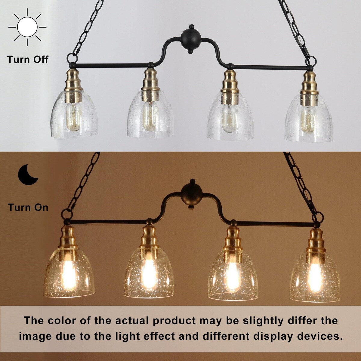 Modern Farmhouse 4-light Glass Linear Chandelier Diningroom Black Gold Industrial Kitchen Island Lighting - 32 inches