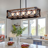 Modern Farmhouse 5-Light Wood Rectangle Chandelier Seeded Glass Kitchen Island Lights for Dining Room - 31.5" L x 8.75" W x 8" H