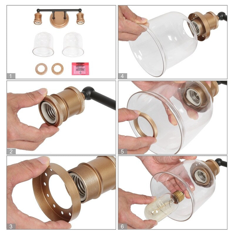 1/2/3/4 Light Modern Farmhouse Bathroom Vanity Lights Brass Wall Sconce Lighting with Bell Glass