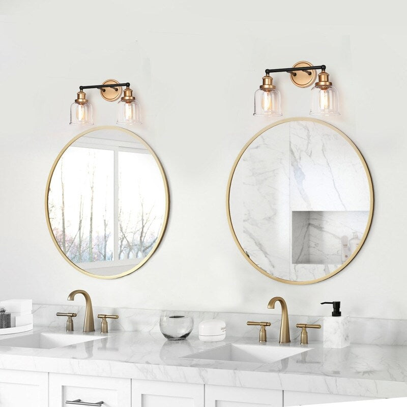 1/2/3/4 Light Modern Farmhouse Bathroom Vanity Lights Brass Wall Sconce Lighting with Bell Glass
