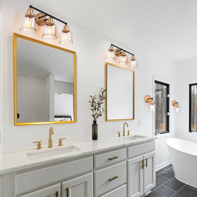 1/2/3/4 Light Modern Farmhouse Bathroom Vanity Lights Brass Wall Sconce Lighting with Bell Glass