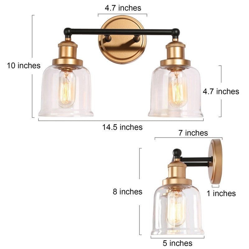 1/2/3/4 Light Modern Farmhouse Bathroom Vanity Lights Brass Wall Sconce Lighting with Bell Glass