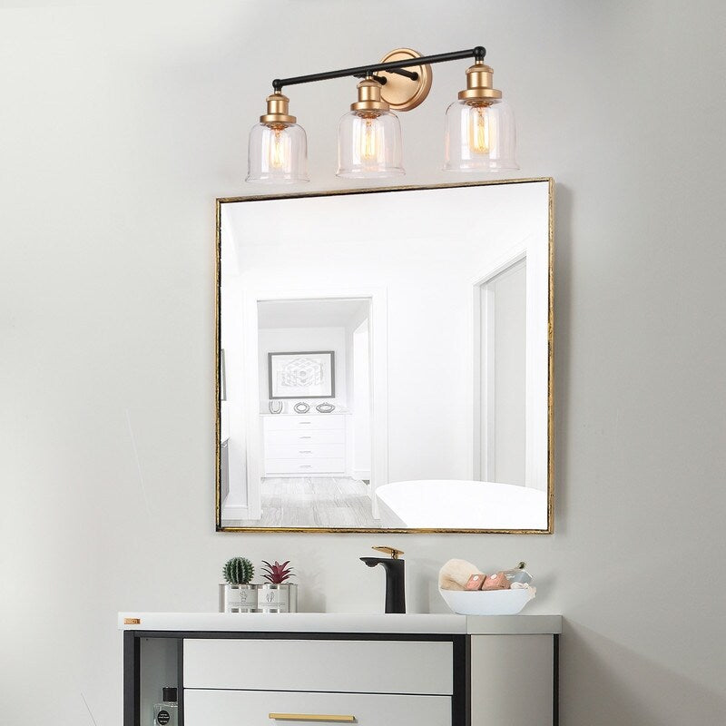 1/2/3/4 Light Modern Farmhouse Bathroom Vanity Lights Brass Wall Sconce Lighting with Bell Glass