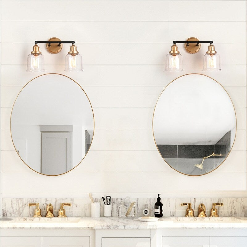 1/2/3/4 Light Modern Farmhouse Bathroom Vanity Lights Brass Wall Sconce Lighting with Bell Glass