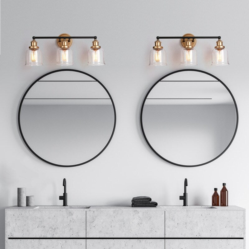 1/2/3/4 Light Modern Farmhouse Bathroom Vanity Lights Brass Wall Sconce Lighting with Bell Glass