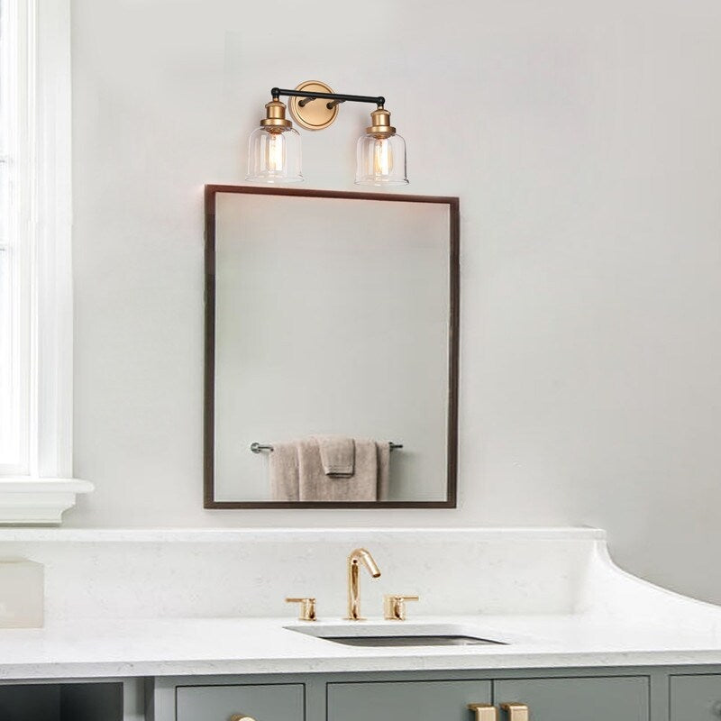 1/2/3/4 Light Modern Farmhouse Bathroom Vanity Lights Brass Wall Sconce Lighting with Bell Glass