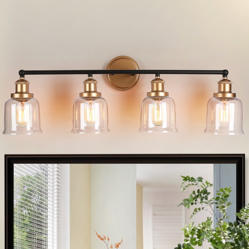 1/2/3/4 Light Modern Farmhouse Bathroom Vanity Lights Brass Wall Sconce Lighting with Bell Glass