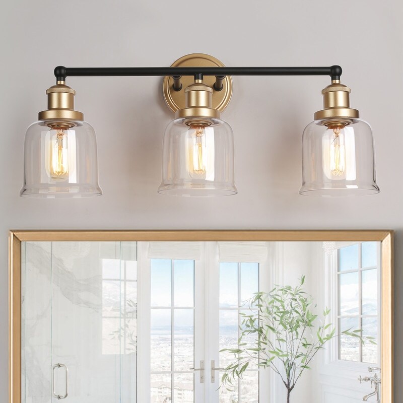 1/2/3/4 Light Modern Farmhouse Bathroom Vanity Lights Brass Wall Sconce Lighting with Bell Glass