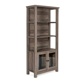 Modern Farmhouse Bookcase with Open Shelving and Glass Door Cabinet