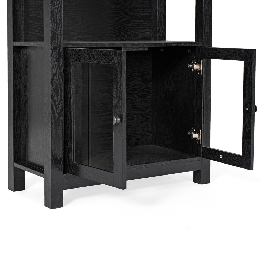 Modern Farmhouse Bookcase with Open Shelving and Glass Door Cabinet