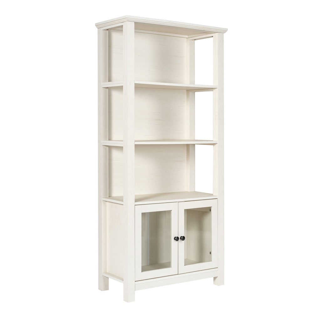 Modern Farmhouse Bookcase with Open Shelving and Glass Door Cabinet