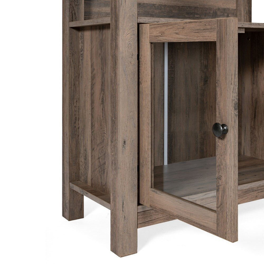 Modern Farmhouse Bookcase with Open Shelving and Glass Door Cabinet