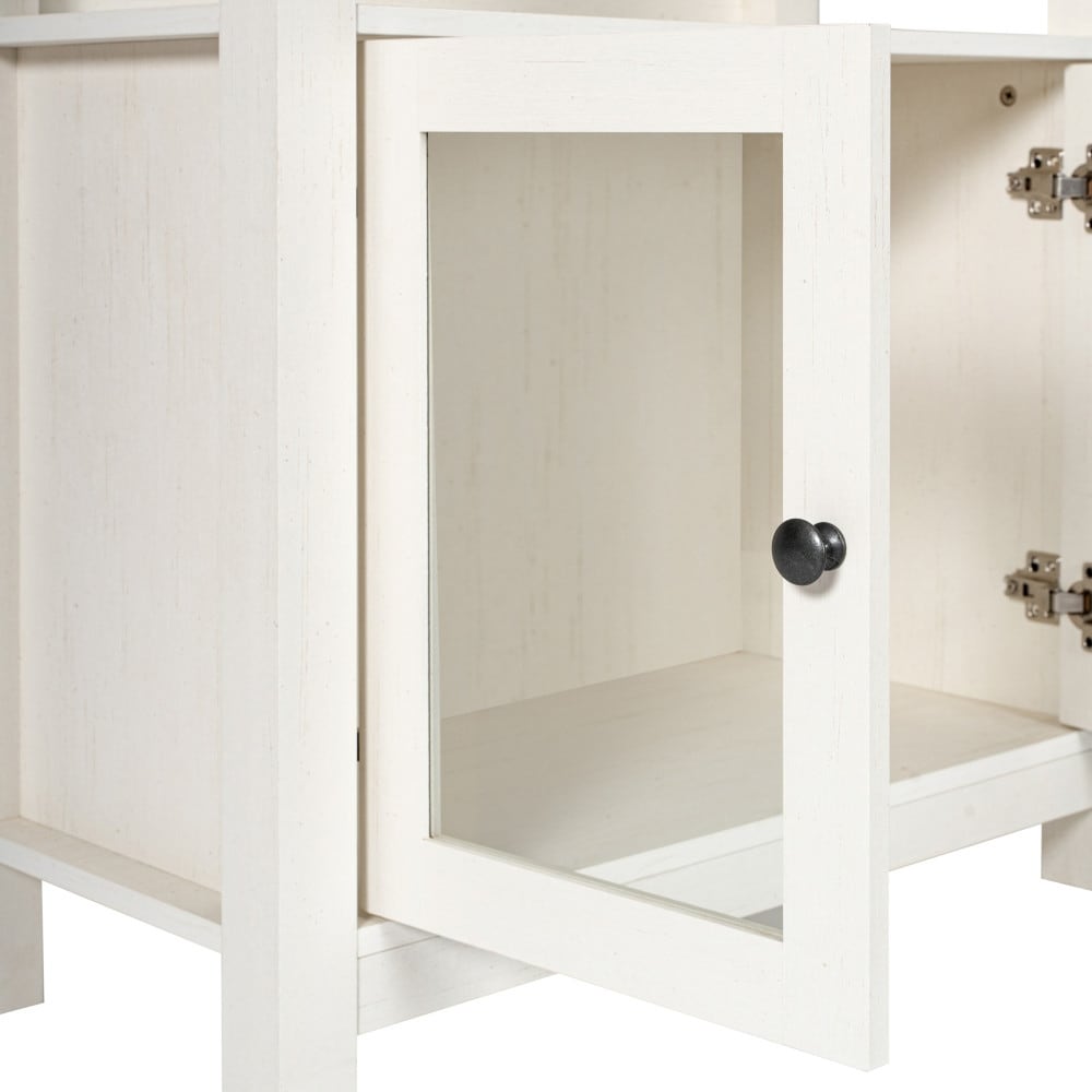 Modern Farmhouse Bookcase with Open Shelving and Glass Door Cabinet
