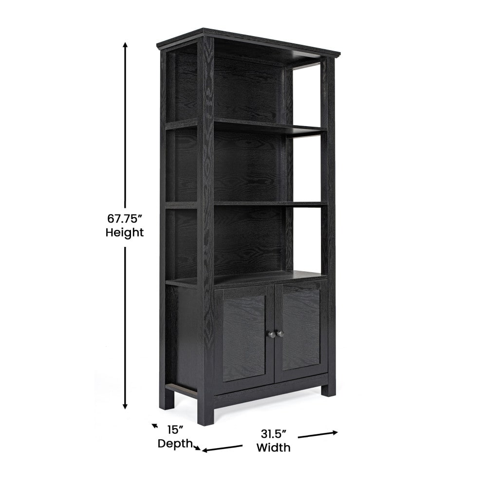 Modern Farmhouse Bookcase with Open Shelving and Glass Door Cabinet