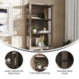 Modern Farmhouse Bookcase with Open Shelving and Glass Door Cabinet