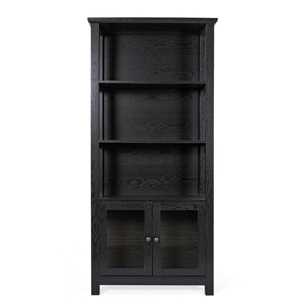 Modern Farmhouse Bookcase with Open Shelving and Glass Door Cabinet