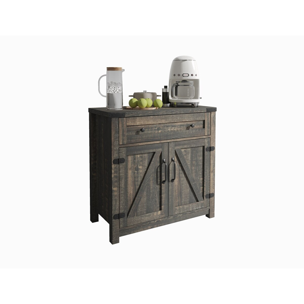 Modern Farmhouse Double Barn Door Accent Cabinet,30 Inch,BLACK PINE
