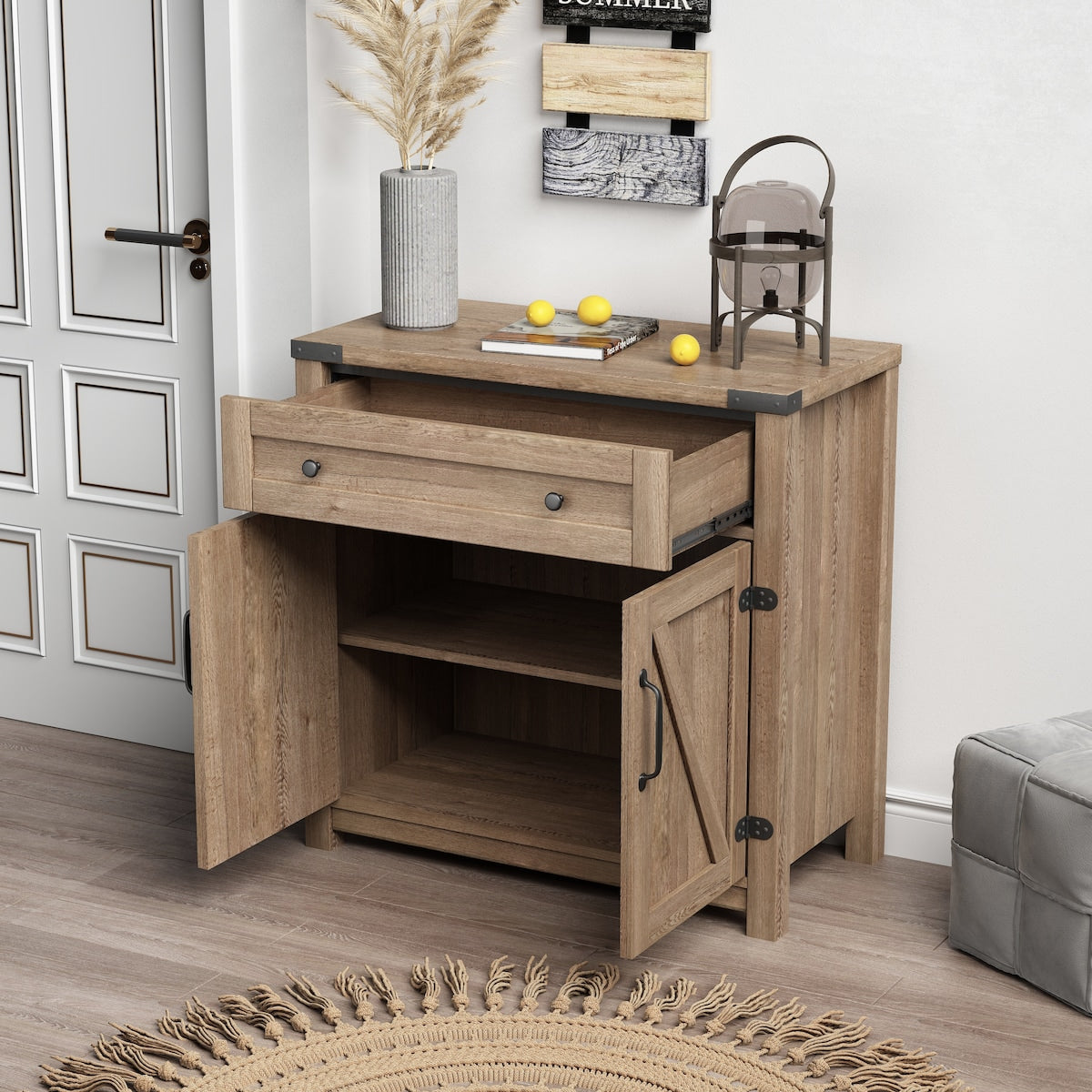 Modern Farmhouse Double Barn Door Accent Cabinet