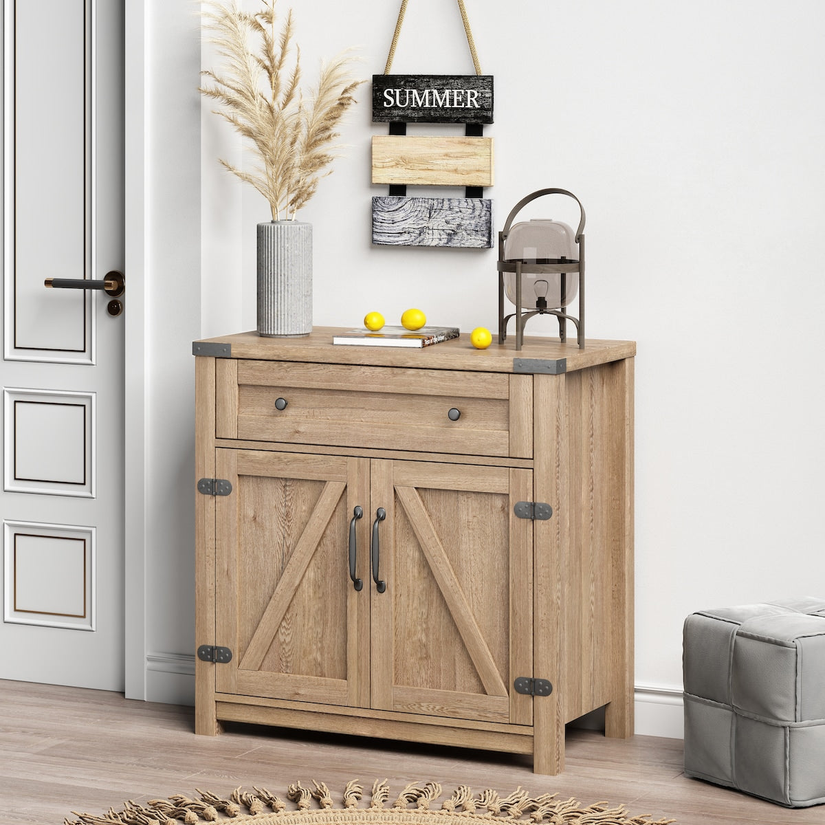 Modern Farmhouse Double Barn Door Accent Cabinet