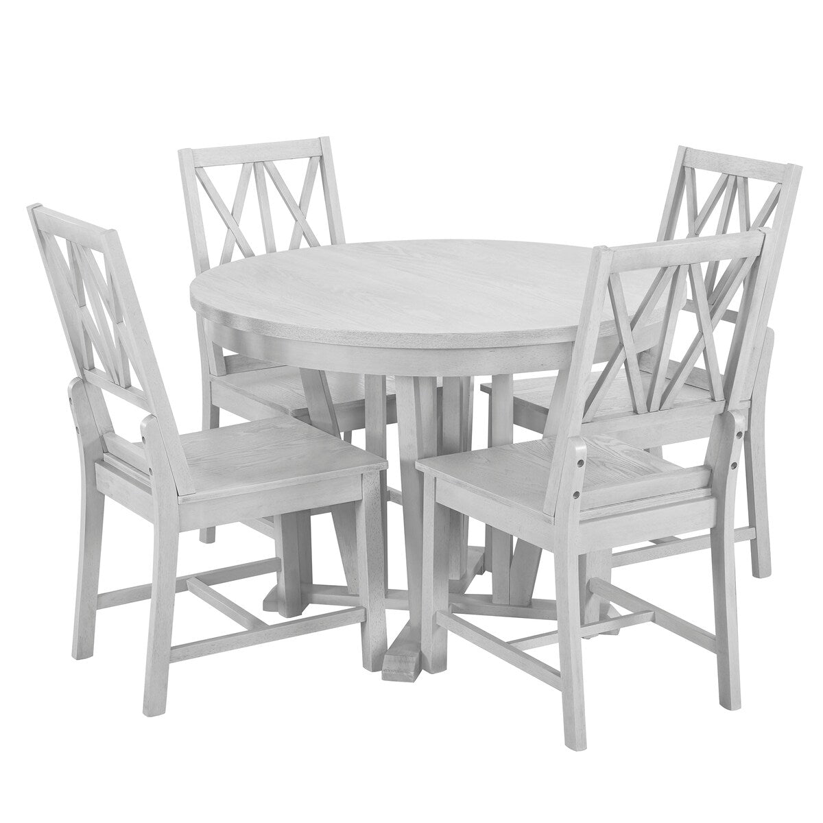 Modern Farmhouse Extendable Round Dining Table Set with 4 Cross Back Chairs