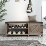 Modern Farmhouse Shoes Bench With Seat Cushion, Tobacco Wood