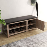 Modern Farmhouse Shoes Bench With Seat Cushion, Tobacco Wood