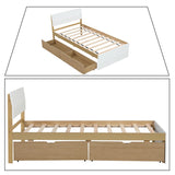 Modern Farmhouse Style Twin Size Wooden Platform Bed Frame with 2 Underbed Drawers
