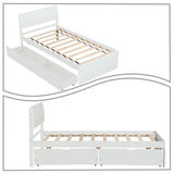 Modern Farmhouse Style Twin Size Wooden Platform Bed Frame with 2 Underbed Drawers