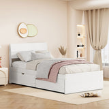 Modern Farmhouse Style Twin Size Wooden Platform Bed Frame with 2 Underbed Drawers