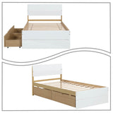 Modern Farmhouse Style Twin Size Wooden Platform Bed Frame with 2 Underbed Drawers
