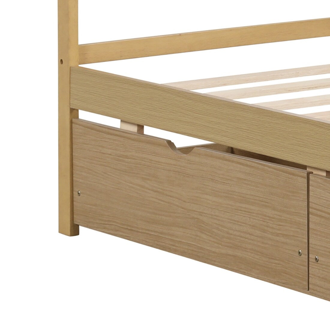 Modern Farmhouse Style Twin Size Wooden Platform Bed Frame with 2 Underbed Drawers