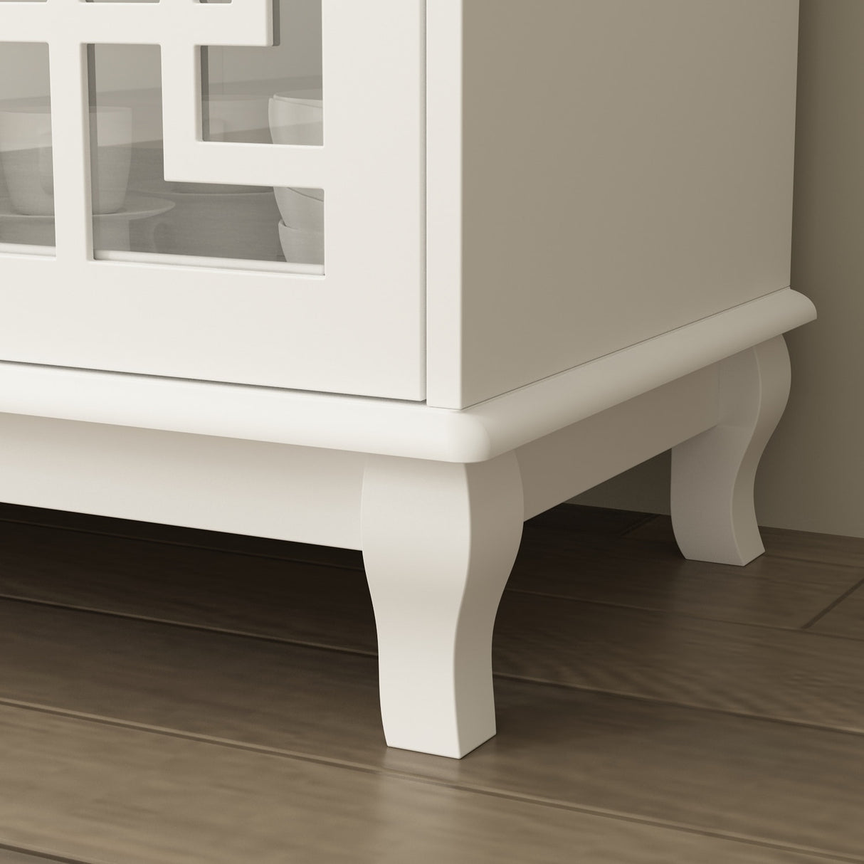 Modern Farmhouse Wood Accent Cabinet with Glass Doors Sideboard Buffet