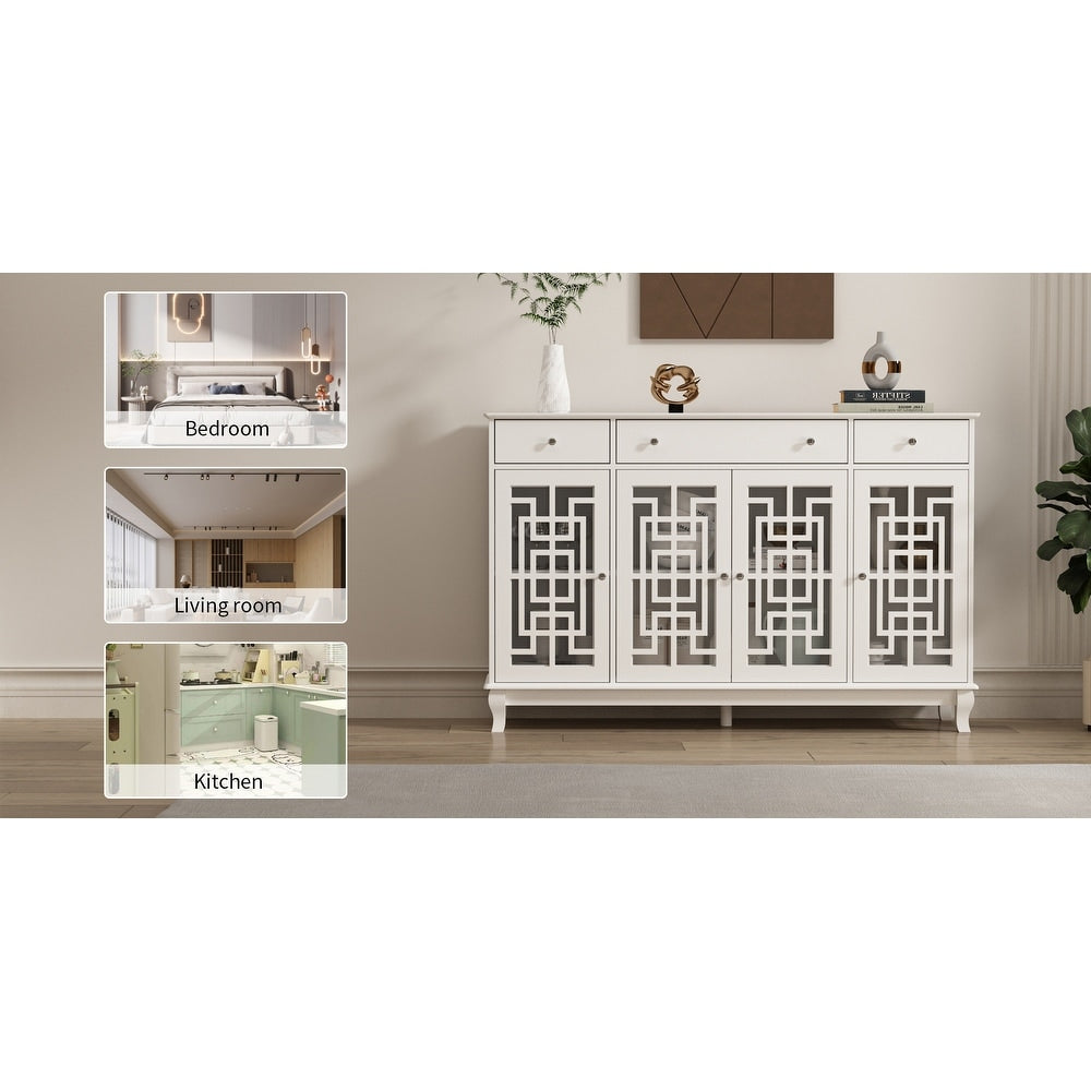 Modern Farmhouse Wood Accent Cabinet with Glass Doors Sideboard Buffet