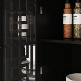 Modern Farmhouse Wood Accent Cabinet with Glass Doors Sideboard Buffet